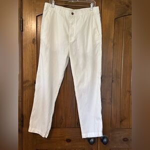 H & M White Linen/Cotton Elastic Waist Regular Fit Boho Beachy Pants Sz M